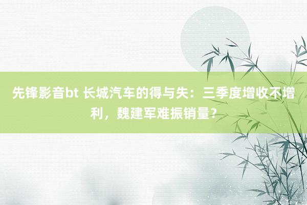 先锋影音bt 长城汽车的得与失：三季度增收不增利，魏建军难振销量？