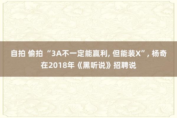 自拍 偷拍 “3A不一定能赢利， 但能装X”， 杨奇在2018年《黑听说》招聘说