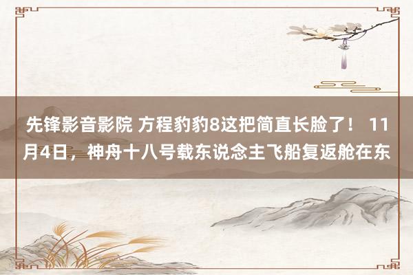 先锋影音影院 方程豹豹8这把简直长脸了！ 11月4日，神舟十八号载东说念主飞船复返舱在东